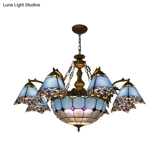 Baroque Stained Glass Chandelier: Blue Pyramid Pendant Light For Living Room - 9/11 Lights