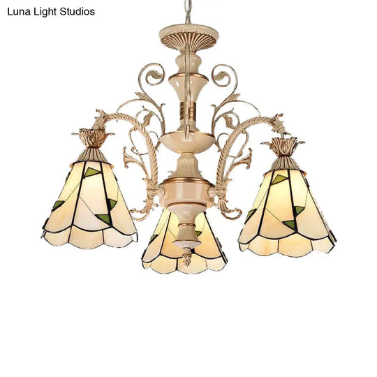 Baroque Stained Glass Chandelier With 3/5 Lights - White And Gold