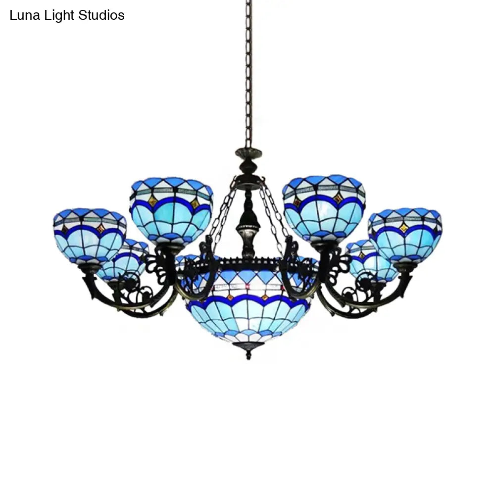 Baroque Stained Glass Chandelier - Dome Pendant Light With Jewel Decoration For Living Room