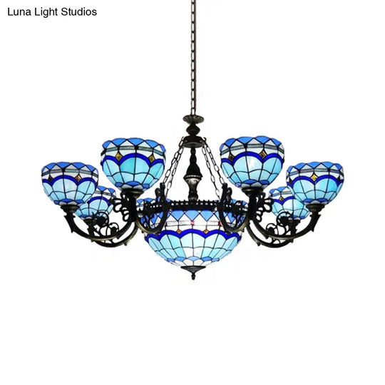 Baroque Stained Glass Chandelier - Dome Pendant Light With Jewel Decoration For Living Room