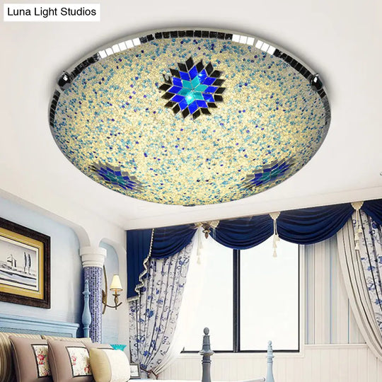 Baroque Stained Glass Flushmount Lighting - Yellow & Blue 2/3/4 Light 12’/16’/19.5’ Wide