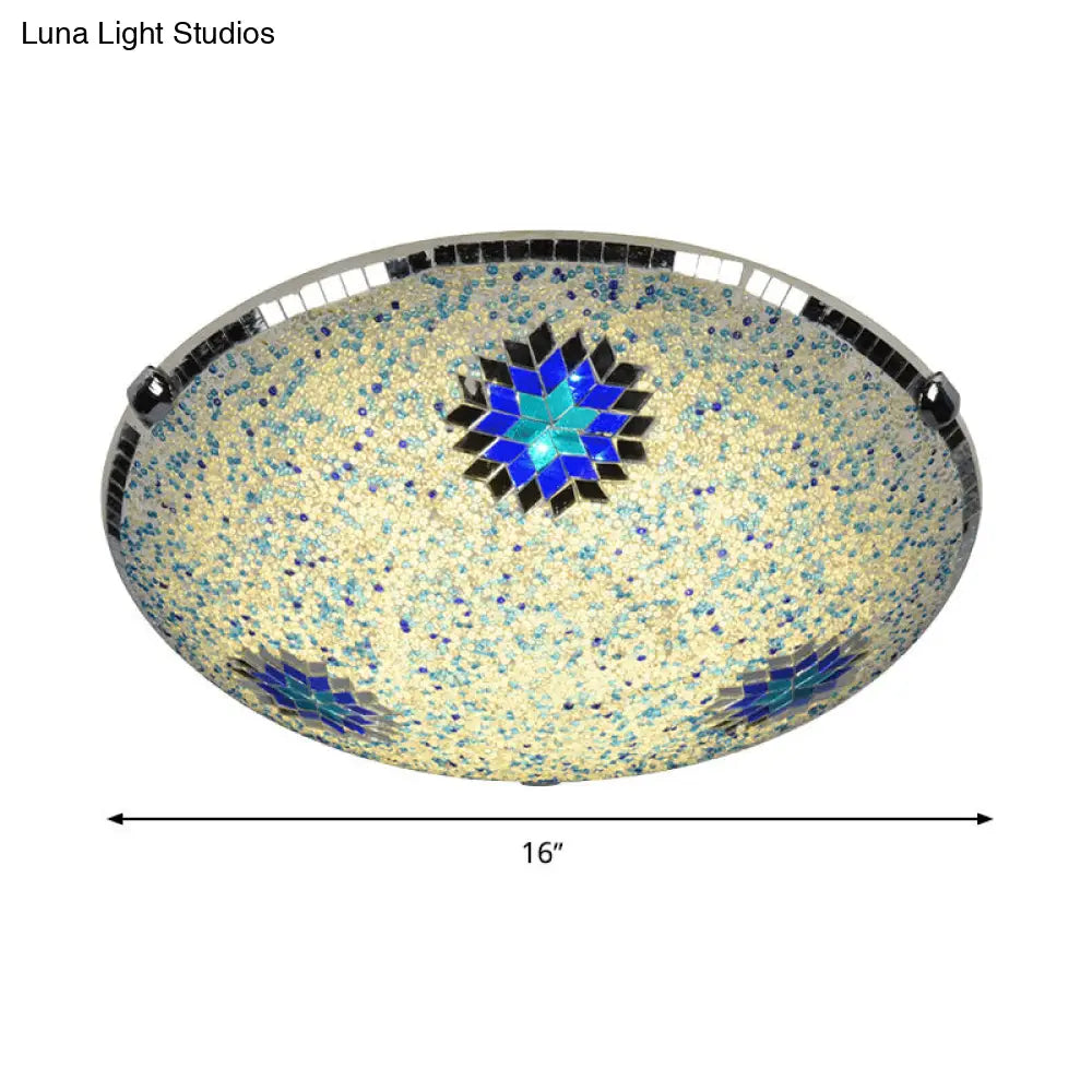 Baroque Stained Glass Flushmount Lighting - Yellow & Blue 2/3/4 Light 12’/16’/19.5’ Wide