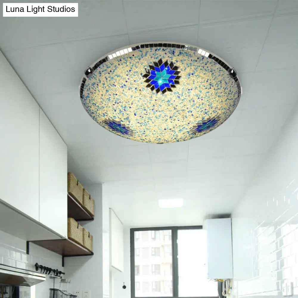 Baroque Stained Glass Flushmount Lighting - Yellow & Blue 2/3/4 Light 12/16/19.5 Wide Yellow-Blue /