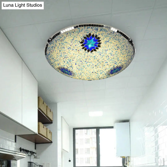 Baroque Stained Glass Flushmount Lighting - Yellow & Blue 2/3/4 Light 12/16/19.5 Wide Yellow-Blue /