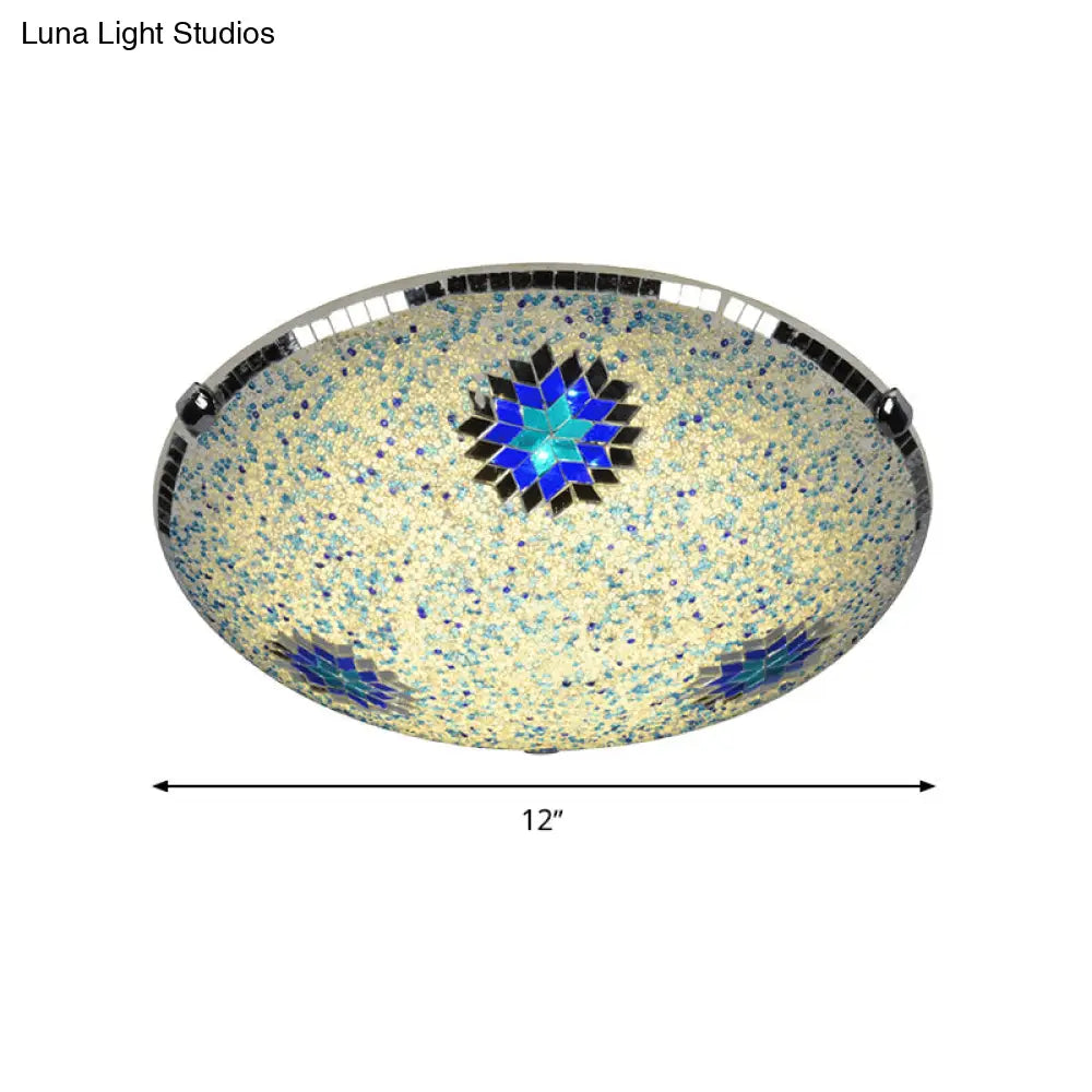 Baroque Stained Glass Flushmount Lighting - Yellow & Blue 2/3/4 Light 12’/16’/19.5’ Wide