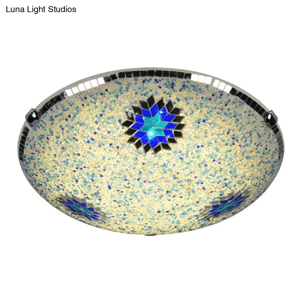 Baroque Stained Glass Flushmount Lighting - Yellow & Blue 2/3/4 Light 12’/16’/19.5’ Wide