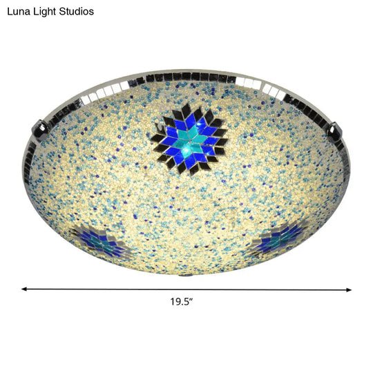 Baroque Stained Glass Flushmount Lighting - Yellow & Blue 2/3/4 Light 12/16/19.5 Wide