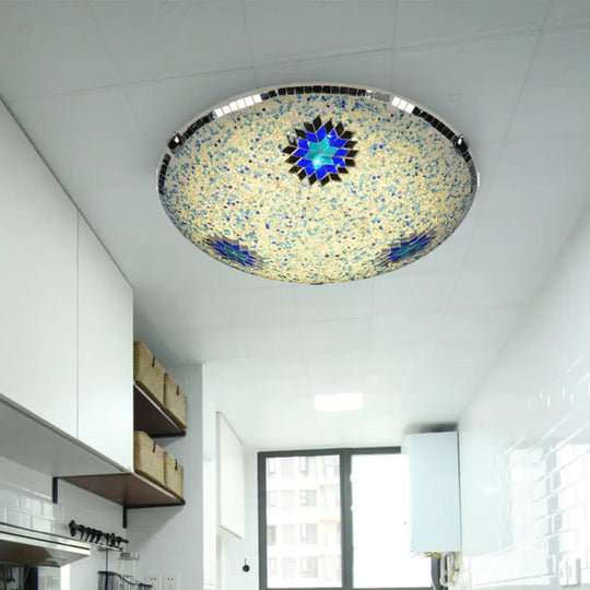 Baroque Stained Glass Flushmount Lighting - Yellow & Blue 2/3/4 Light 12’/16’/19.5’ Wide