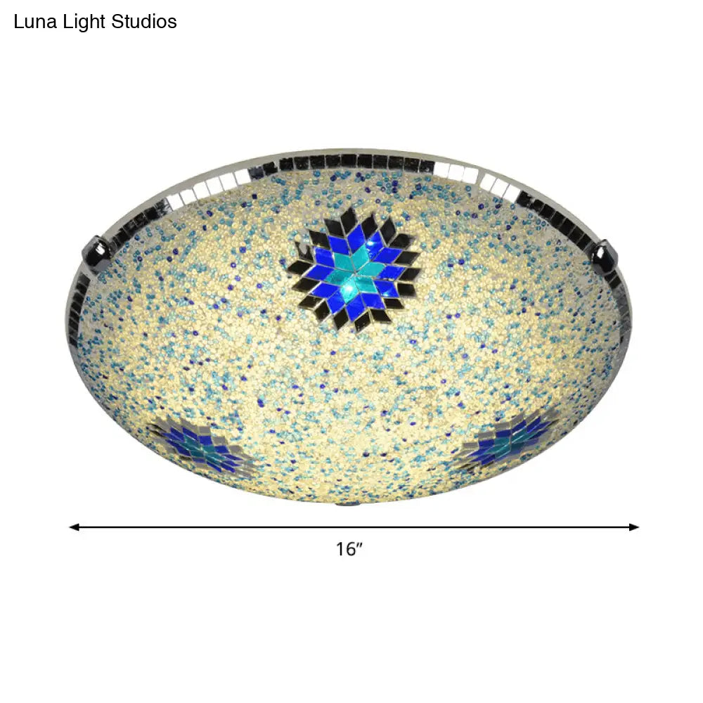 Baroque Stained Glass Flushmount Lighting - Yellow & Blue 2/3/4 Light 12/16/19.5 Wide