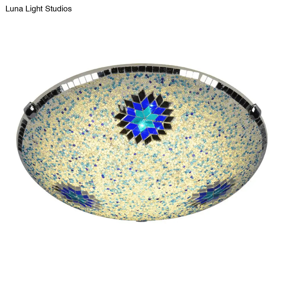 Baroque Stained Glass Flushmount Lighting - Yellow & Blue 2/3/4 Light 12/16/19.5 Wide