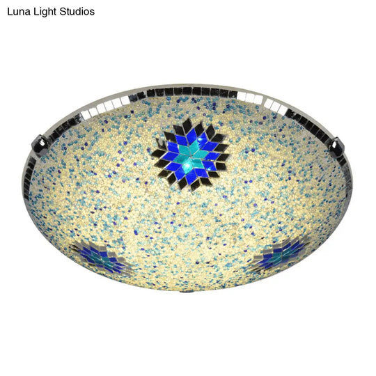 Baroque Stained Glass Flushmount Lighting - Yellow & Blue 2/3/4 Light 12/16/19.5 Wide