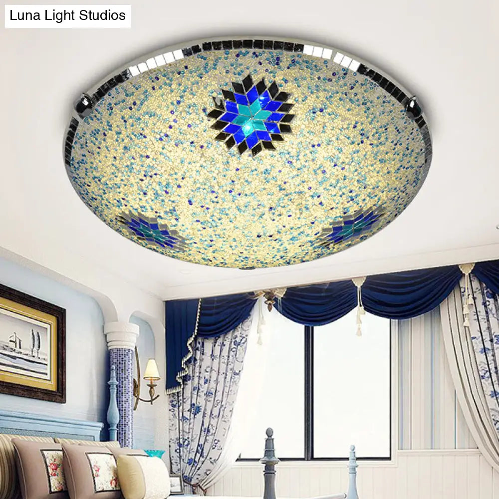 Baroque Stained Glass Flushmount Lighting - Yellow & Blue 2/3/4 Light 12/16/19.5 Wide