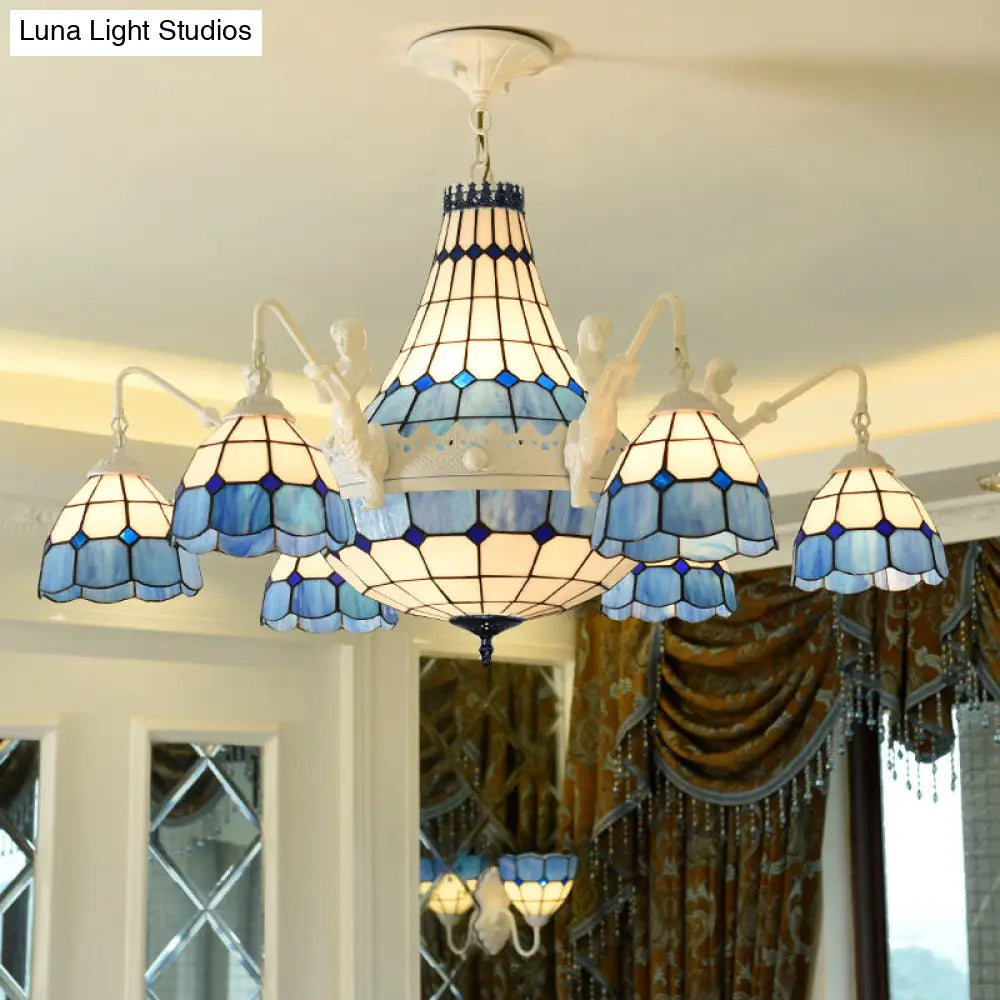 Baroque Stained Glass Grid Pattern Chandelier With 13 Lights Pendant