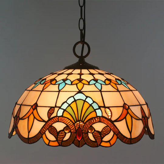 Baroque Stained Glass Pendant Light In Brown For Restaurant Ceiling Decor / 16’ Chain