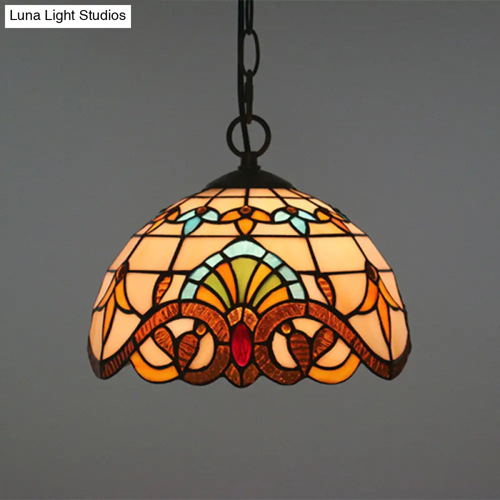 Brown Baroque Stained Glass Pendant Light For Restaurant Ceiling / 10 Chain