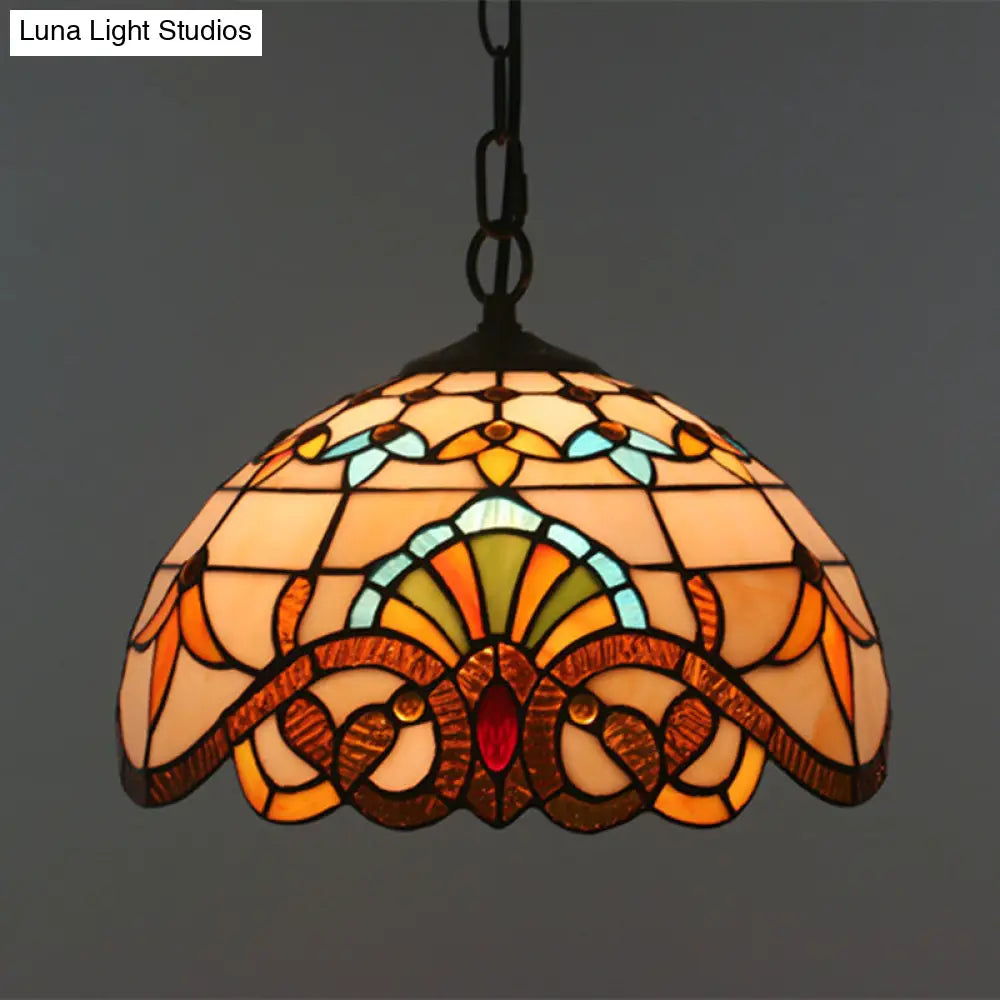 Brown Baroque Stained Glass Pendant Light For Restaurant Ceiling / 12 Chain