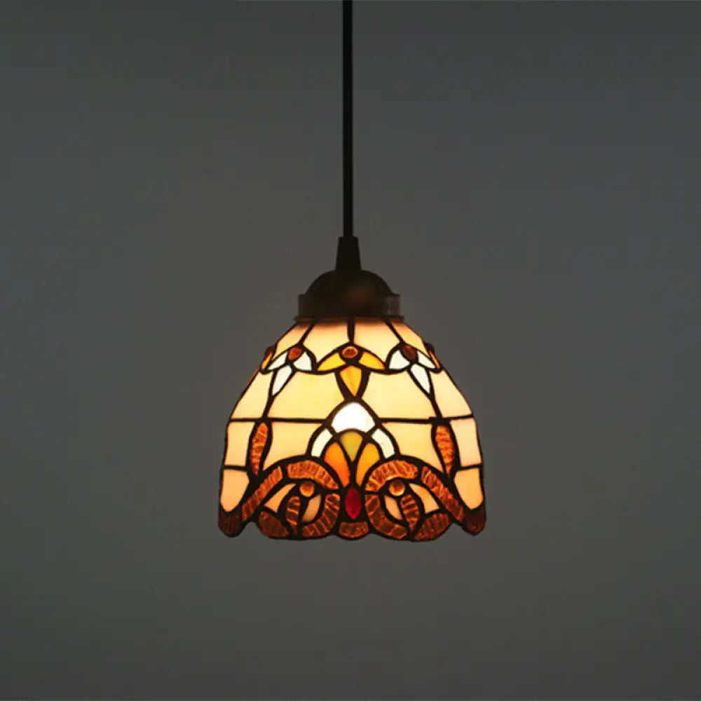 Baroque Stained Glass Pendant Light In Brown For Restaurant Ceiling Decor / 6’ Cord