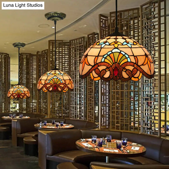 Brown Baroque Stained Glass Pendant Light For Restaurant Ceiling