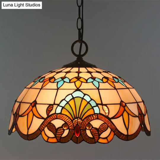 Brown Baroque Stained Glass Pendant Light For Restaurant Ceiling / 16 Chain