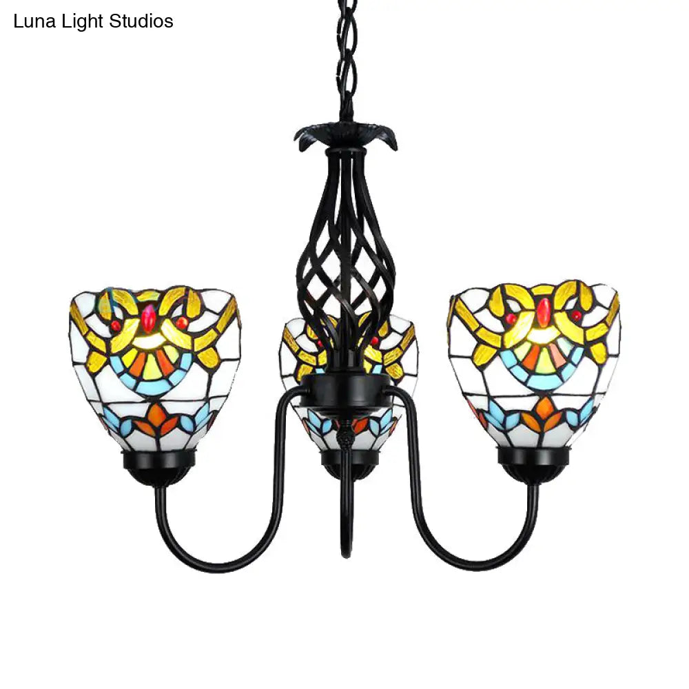 Baroque Stained Glass Pendant Light With Adjustable Chain - Black Finish