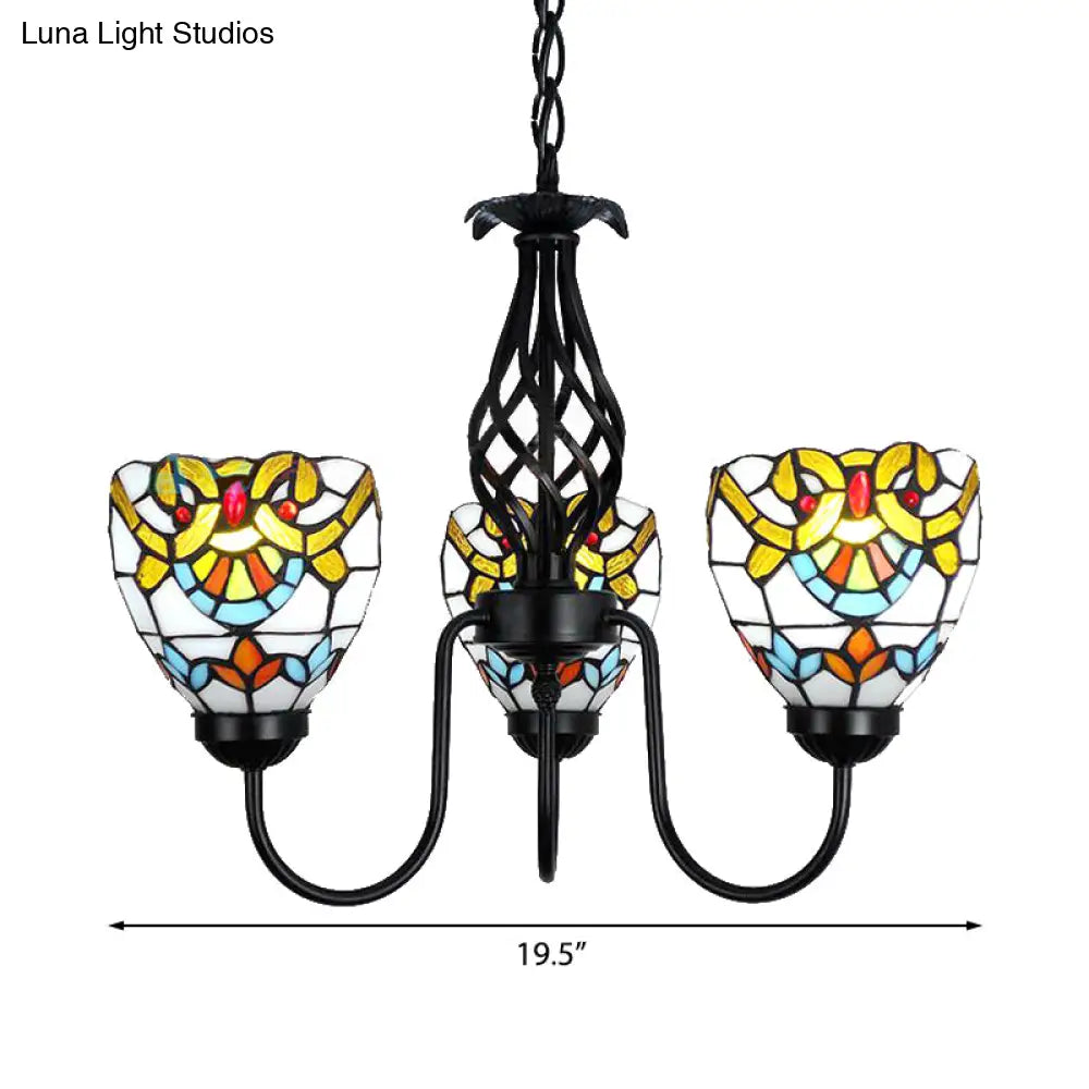 Baroque Stained Glass Pendant Light With Adjustable Chain - Black Finish