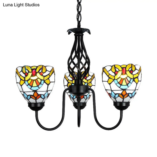 Black Baroque Stained Glass Bowl Pendant - Adjustable Chain Chandelier Light