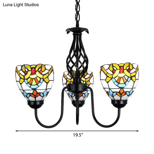 Black Baroque Stained Glass Bowl Pendant - Adjustable Chain Chandelier Light