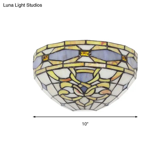 Baroque Stained Glass Wall Sconce - Purple And Yellow 1 Head Mount Light For Staircase