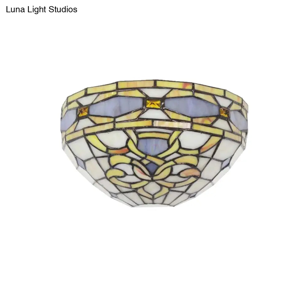 Baroque Stained Glass Wall Sconce - Purple And Yellow 1 Head Mount Light For Staircase