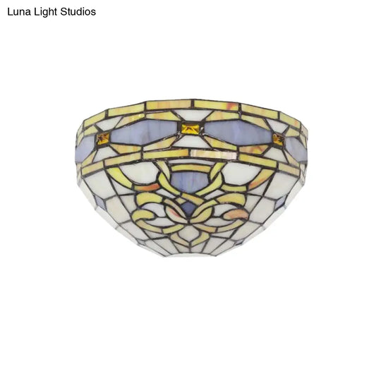 Baroque Stained Glass Wall Sconce - Purple And Yellow 1 Head Mount Light For Staircase