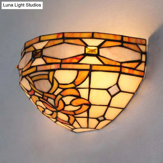 Baroque Stained Glass Wall Sconce - Purple And Yellow 1 Head Mount Light For Staircase