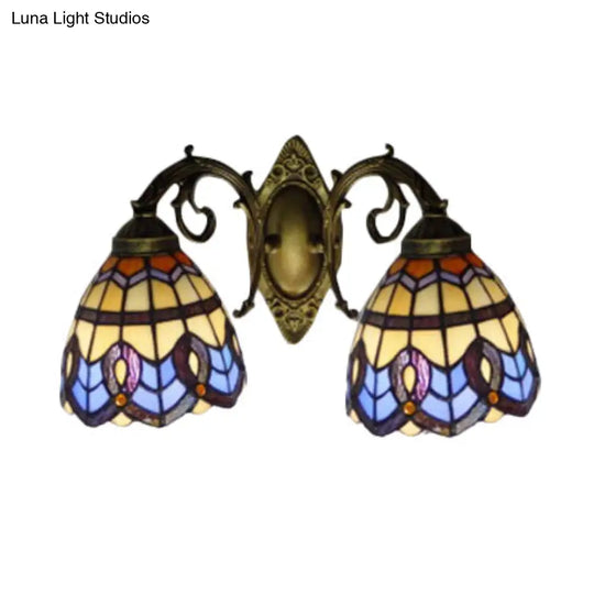 Baroque Stained Glass Wall Sconce With 2 Tiffany Style Beige Heads - Bedroom Décor