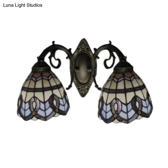 Baroque Stained Glass Wall Sconce With 2 Tiffany Style Beige Heads - Bedroom Décor