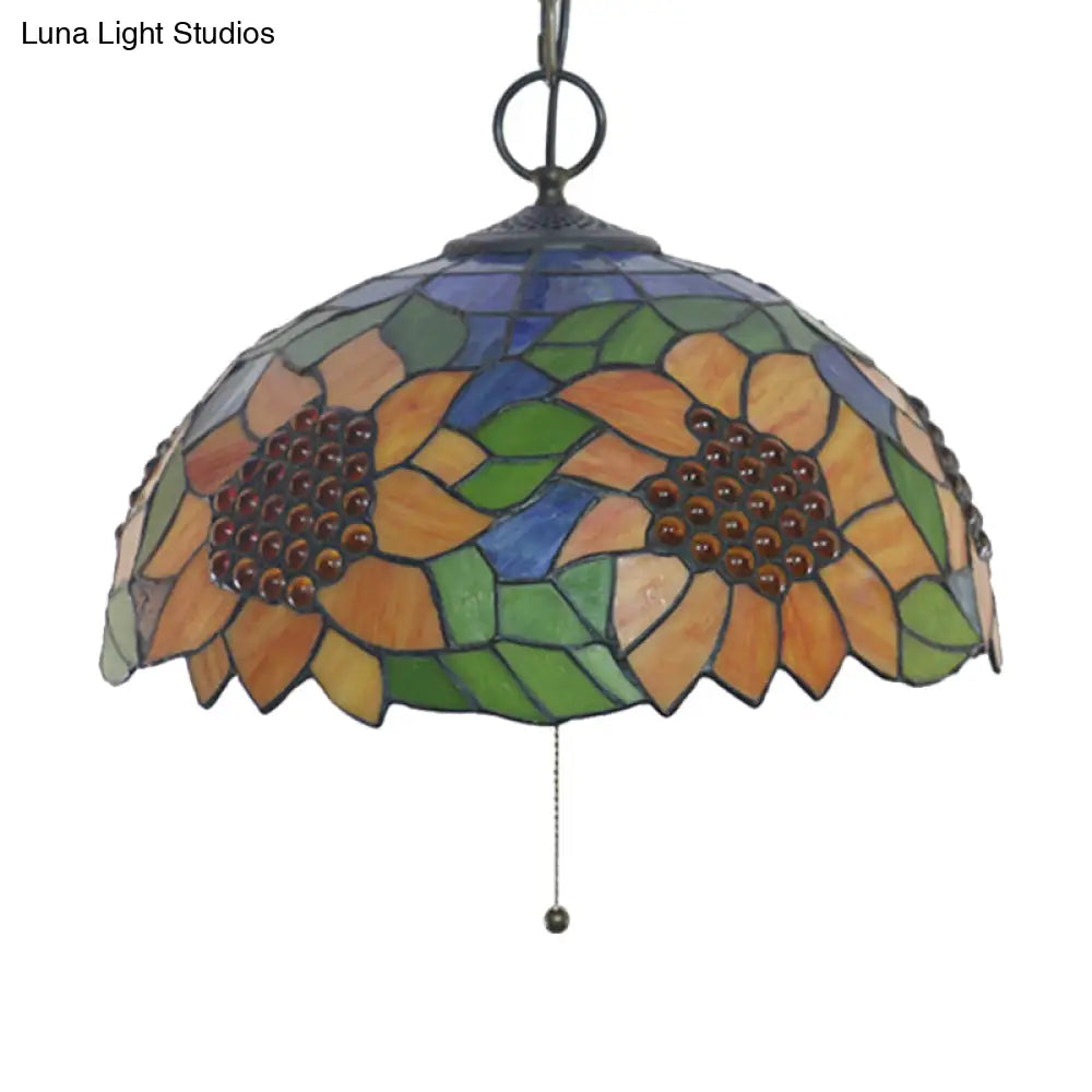 Baroque Style Black Stained Glass Chandelier Pendant Light With 3 Bulbs And Petal Pattern