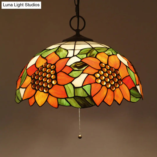 Baroque Style Black Stained Glass Chandelier Pendant Light With 3 Bulbs And Petal Pattern