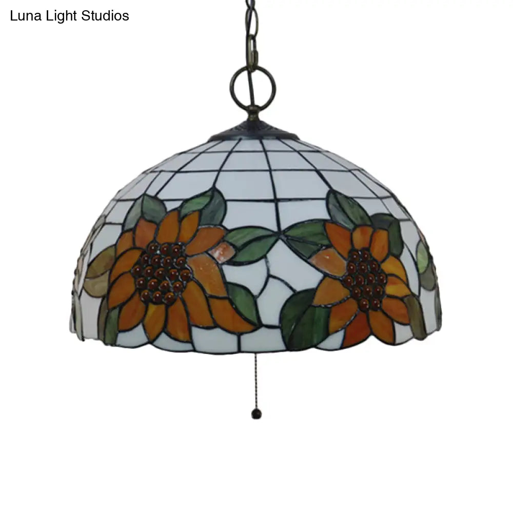 Baroque Style Black Stained Glass Chandelier Pendant Light With 3 Bulbs And Petal Pattern