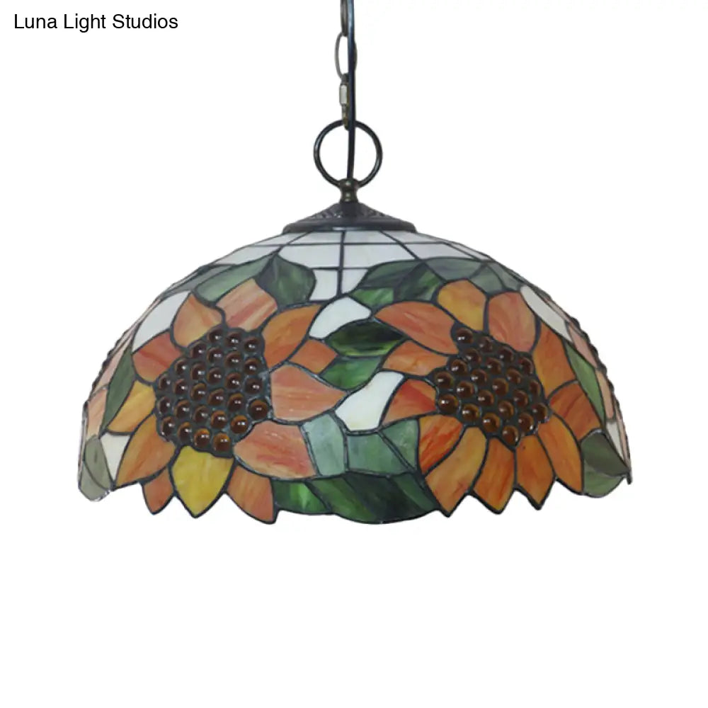 Baroque Style Black Stained Glass Chandelier Pendant Light With 3 Bulbs And Petal Pattern