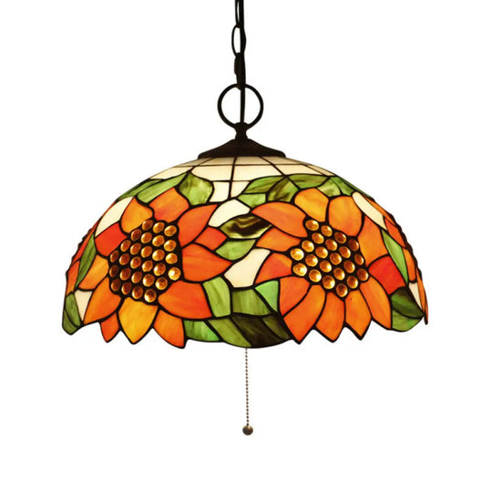 Baroque Style Black Stained Glass Chandelier Pendant Light With 3 Bulbs And Petal Pattern / A