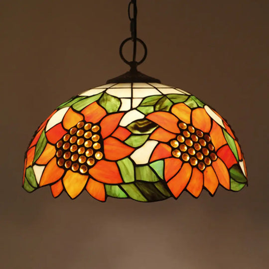 Baroque Style Black Stained Glass Chandelier Pendant Light With 3 Bulbs And Petal Pattern / B