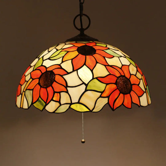 Baroque Style Black Stained Glass Chandelier Pendant Light With 3 Bulbs And Petal Pattern / C