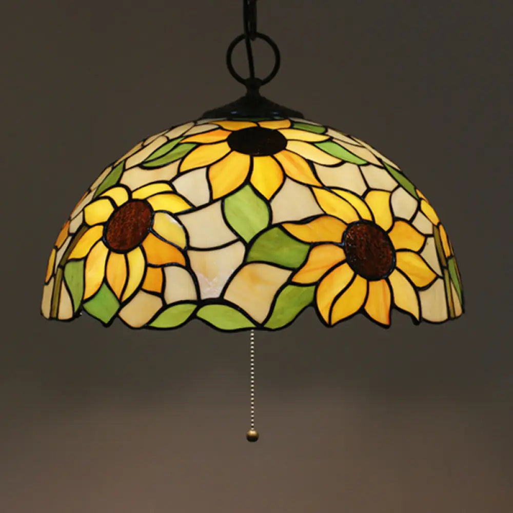 Baroque Style Black Stained Glass Chandelier Pendant Light With 3 Bulbs And Petal Pattern / E