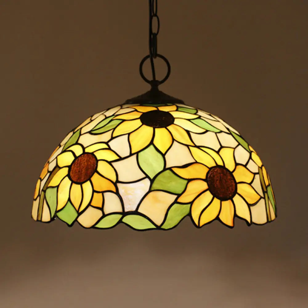 Baroque Style Black Stained Glass Chandelier Pendant Light With 3 Bulbs And Petal Pattern / F