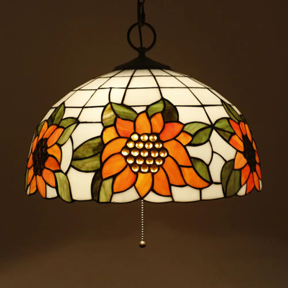 Baroque Style Black Stained Glass Chandelier Pendant Light With 3 Bulbs And Petal Pattern / G