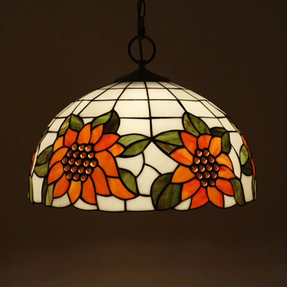 Baroque Style Black Stained Glass Chandelier Pendant Light With 3 Bulbs And Petal Pattern / H