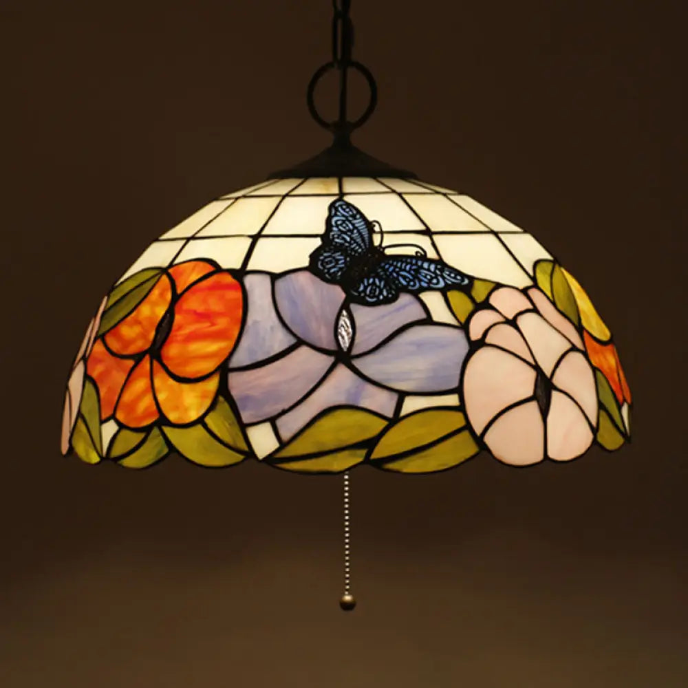 Baroque Style Black Stained Glass Chandelier Pendant Light With 3 Bulbs And Petal Pattern / I