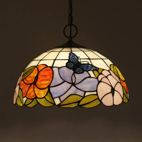 Baroque Style Black Stained Glass Chandelier Pendant Light With 3 Bulbs And Petal Pattern / J