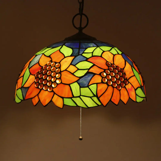 Baroque Style Black Stained Glass Chandelier Pendant Light With 3 Bulbs And Petal Pattern / K