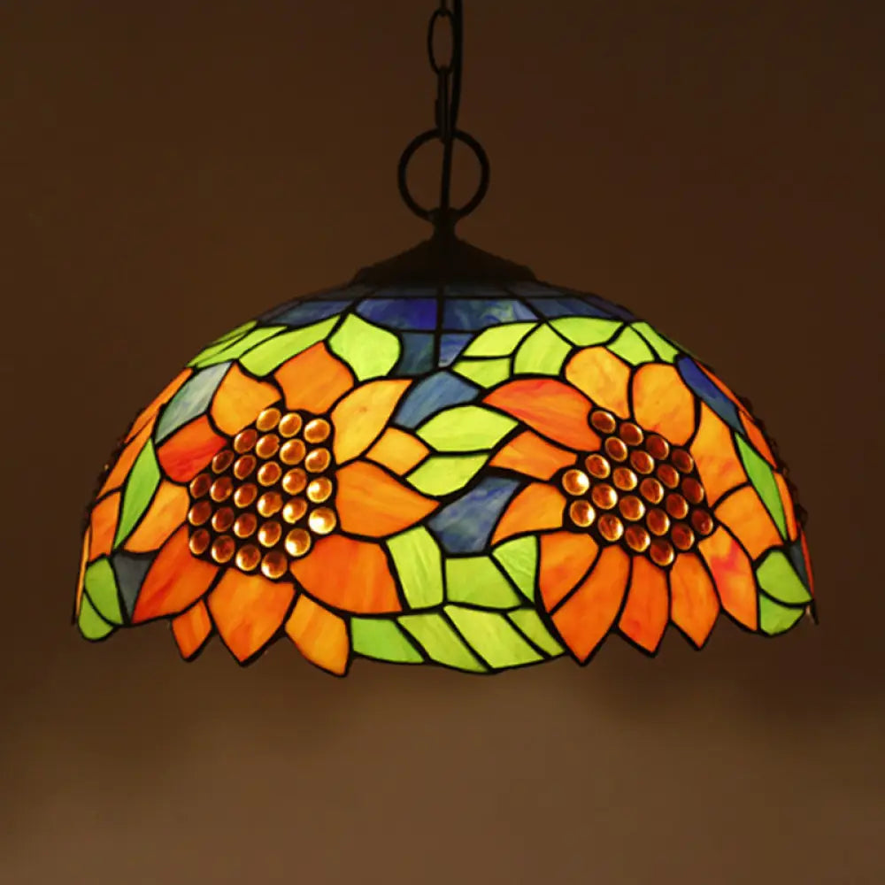 Baroque Style Black Stained Glass Chandelier Pendant Light With 3 Bulbs And Petal Pattern / L