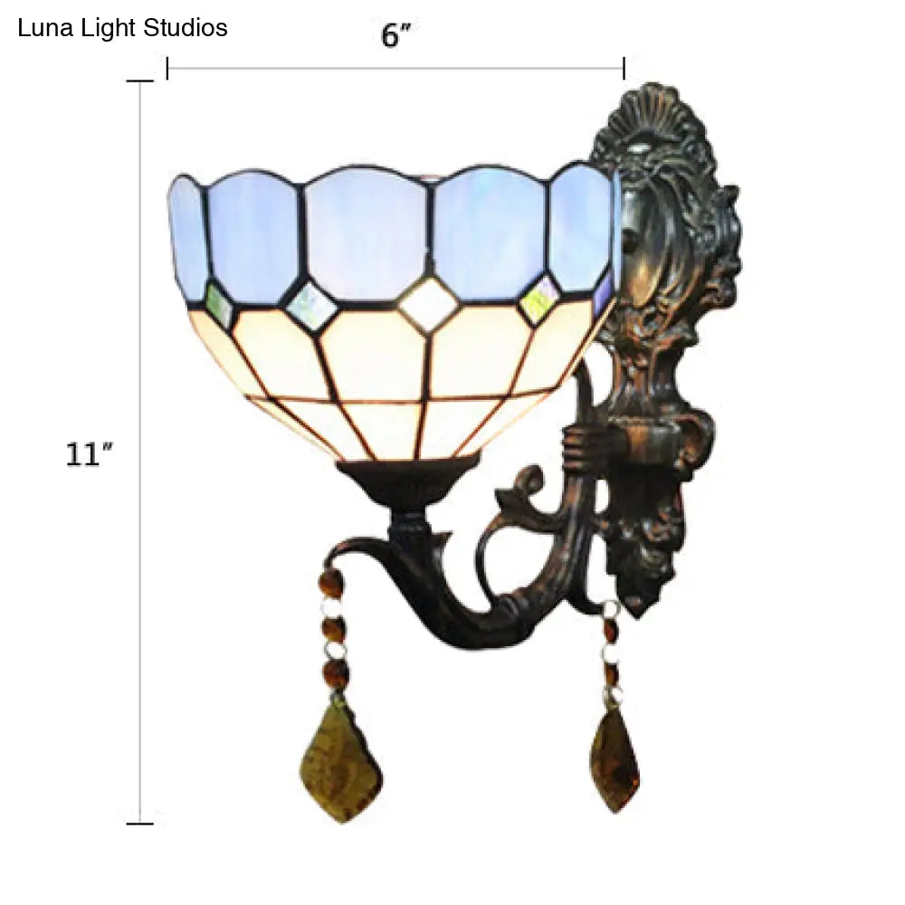 Baroque Style Blue Glass Bowl Wall Sconce Indoor Corridor Lighting