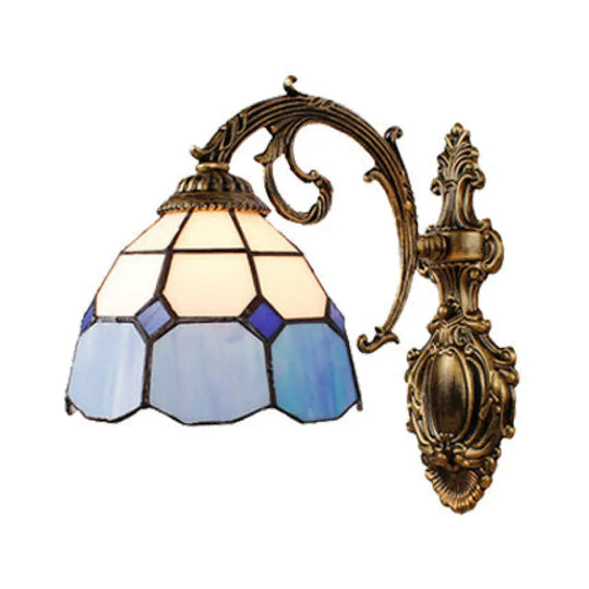 Baroque Style Blue Glass Bowl Wall Sconce Indoor Corridor Lighting / Down